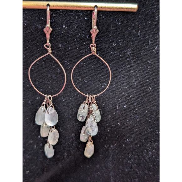 Vintage Aqua Teardrop Briolette Dangle Wire Lever Back Earrings - Picture 1 of 5